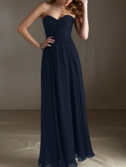 chinese dress ladies ANGELINA FACCENDA Navy Blue Strapless Chiffon Gown (10)  The Freperie